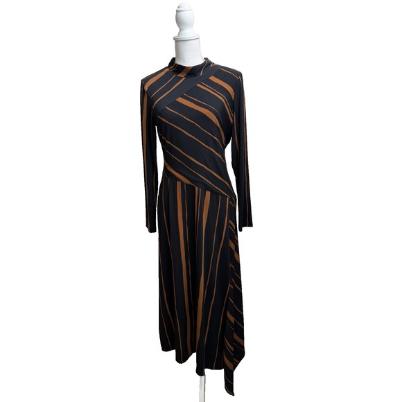 Taylor Dresses & Skirts - Taylor Women's Black and Rust Stripe Midi Dress Asymmetrical Hem High neck L